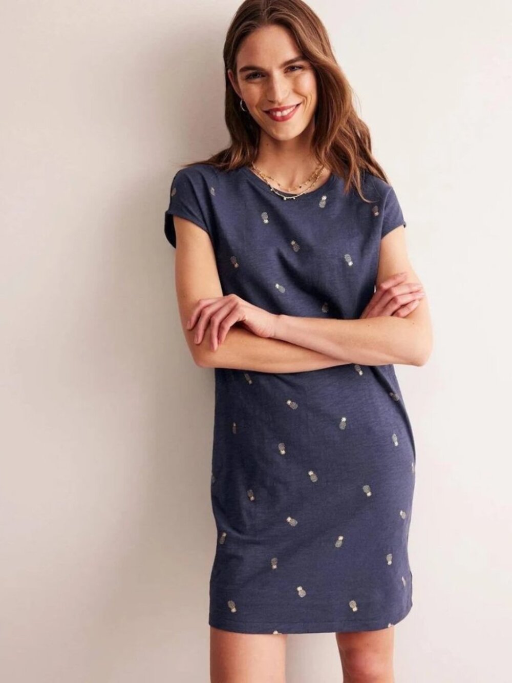 Boden Navy Pineapple Print Shift Dress | 100% Cotton Size 16/18 XL XXL